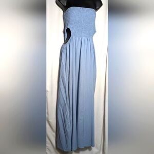 FORE Bando Top /‎ Side Cut-Outs Light Fit & Flare Blue Dress | Size L